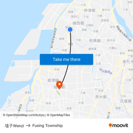 塭子Wenzi to Fuxing Township map