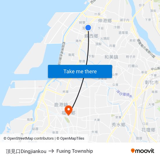 頂見口Dingjiankou to Fuxing Township map