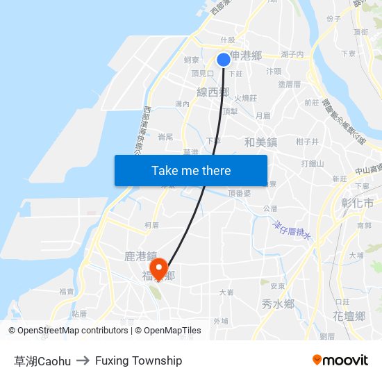 草湖Caohu to Fuxing Township map