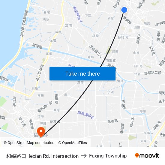 和線路口Hexian Rd. Intersection to Fuxing Township map