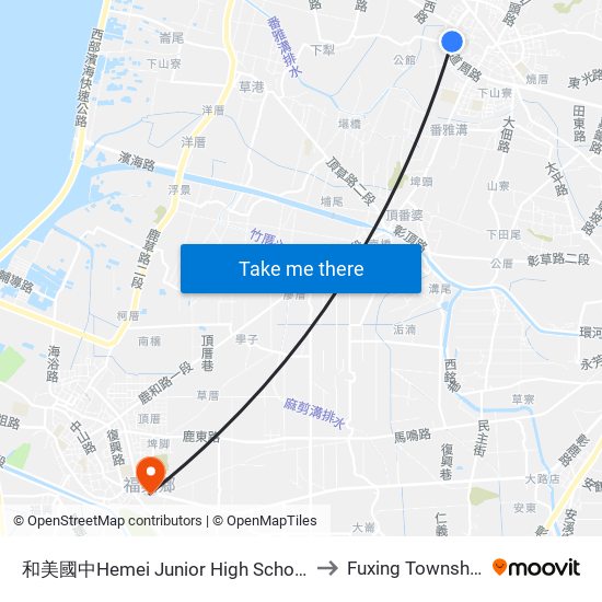 和美國中Hemei Junior High School to Fuxing Township map