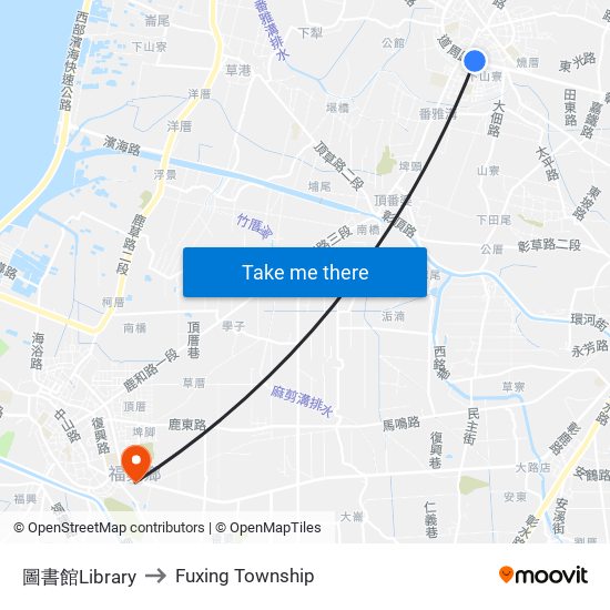 圖書館Library to Fuxing Township map