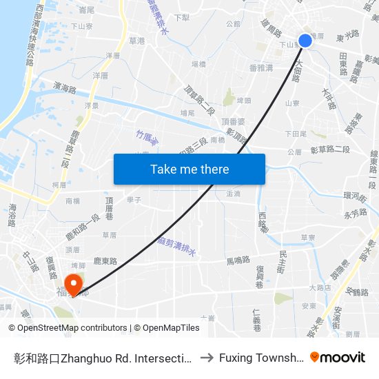 彰和路口Zhanghuo Rd. Intersection to Fuxing Township map