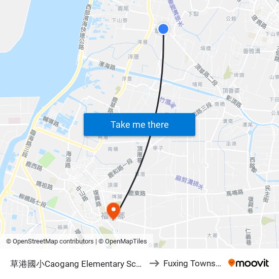 草港國小Caogang Elementary School to Fuxing Township map