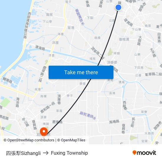 四張犁Sizhangli to Fuxing Township map