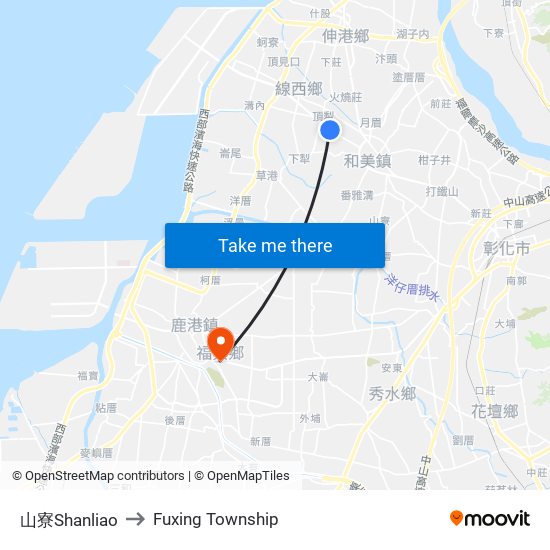 山寮Shanliao to Fuxing Township map