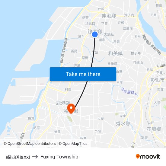 線西Xianxi to Fuxing Township map