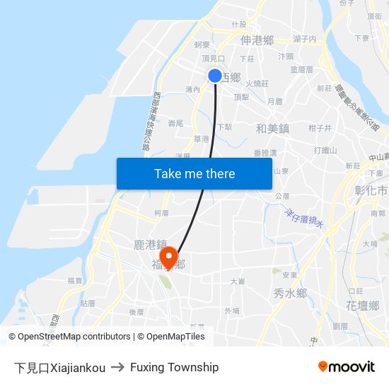 下見口Xiajiankou to Fuxing Township map