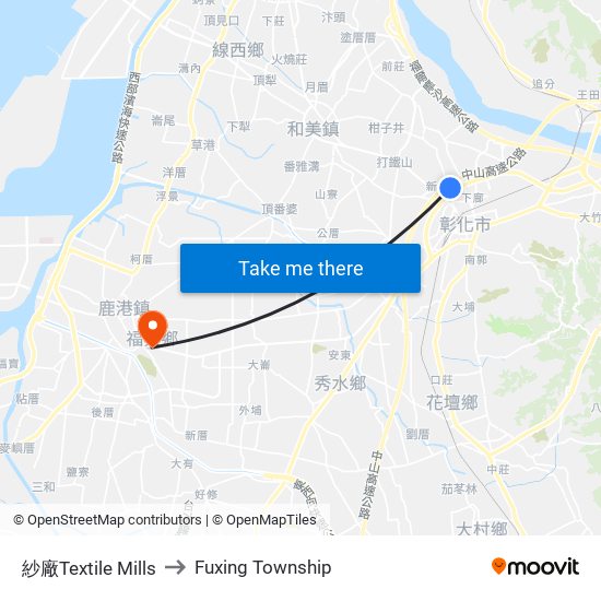 紗廠Textile Mills to Fuxing Township map