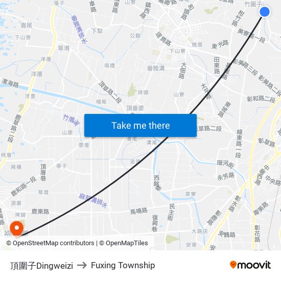 頂圍子Dingweizi to Fuxing Township map