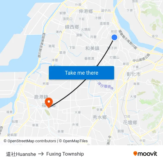 Huanshe to Fuxing Township map