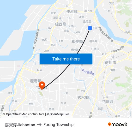 嘉寶潭Jiabaotan to Fuxing Township map