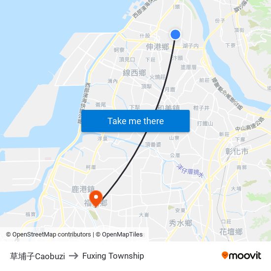 草埔子Caobuzi to Fuxing Township map