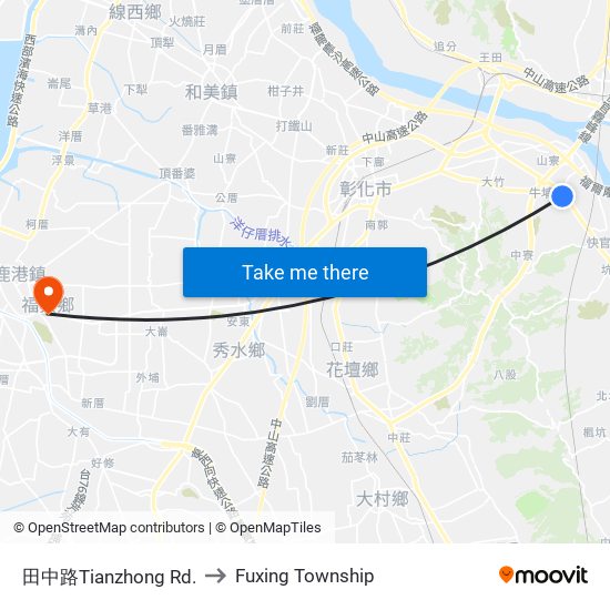 田中路Tianzhong Rd. to Fuxing Township map
