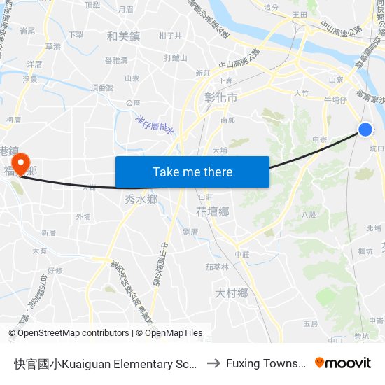 快官國小Kuaiguan Elementary School to Fuxing Township map