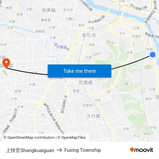 上快官Shangkuaiguan to Fuxing Township map