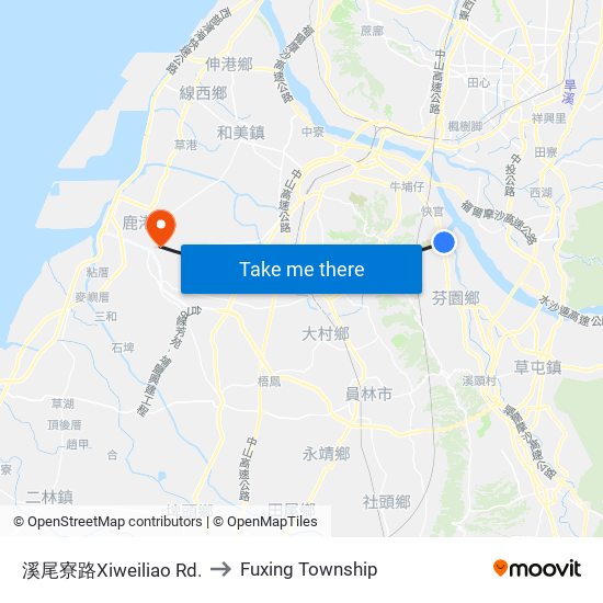 溪尾寮路Xiweiliao Rd. to Fuxing Township map