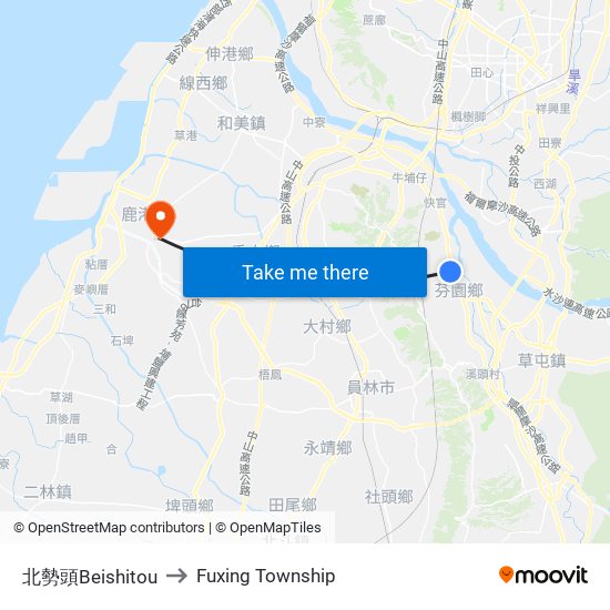 北勢頭Beishitou to Fuxing Township map