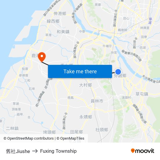 舊社Jiushe to Fuxing Township map