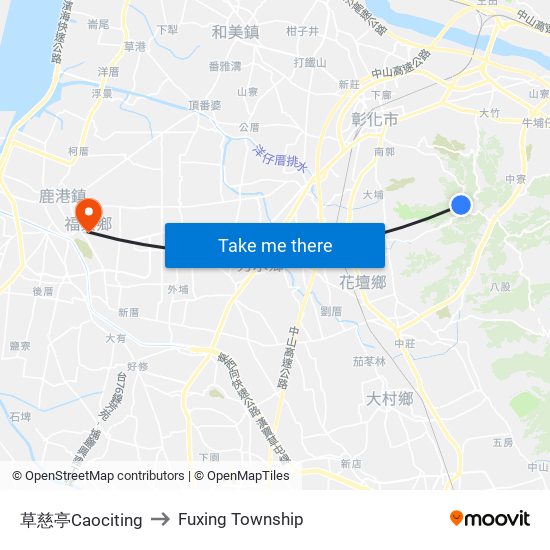 草慈亭Caociting to Fuxing Township map