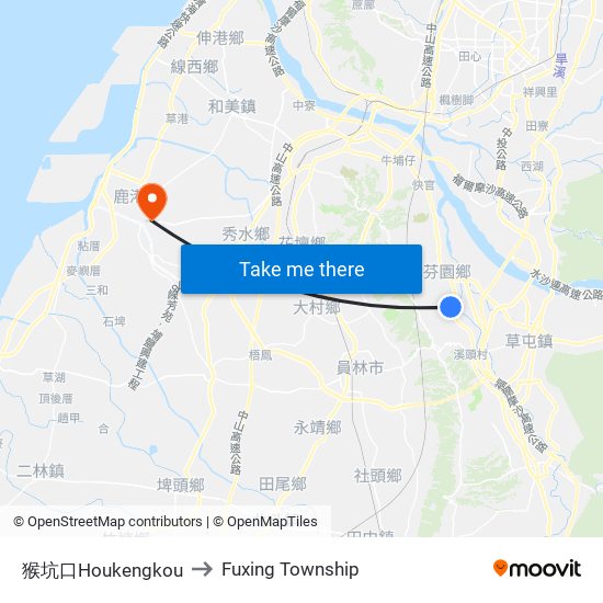 猴坑口Houkengkou to Fuxing Township map