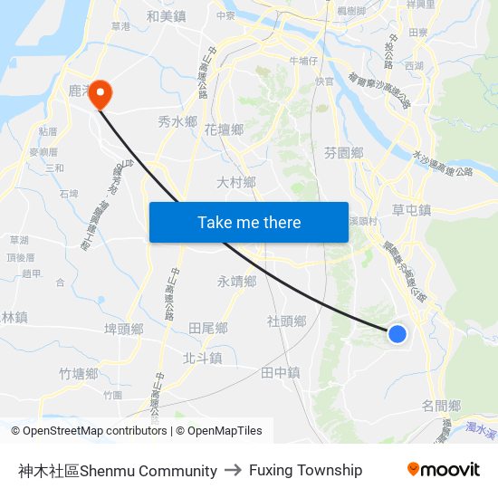 神木社區Shenmu Community to Fuxing Township map