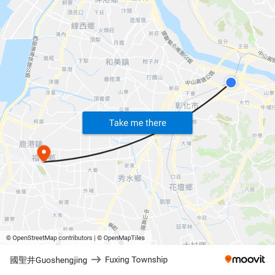 國聖井Guoshengjing to Fuxing Township map