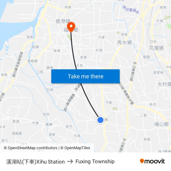 溪湖站(下車)Xihu Station to Fuxing Township map