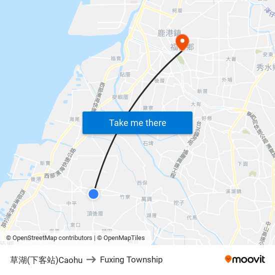 草湖(下客站)Caohu to Fuxing Township map