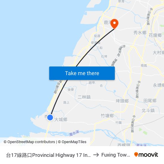 台17線路口Provincial Highway 17 Intersection to Fuxing Township map