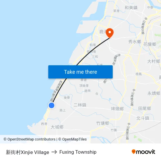 新街村Xinjie Village to Fuxing Township map