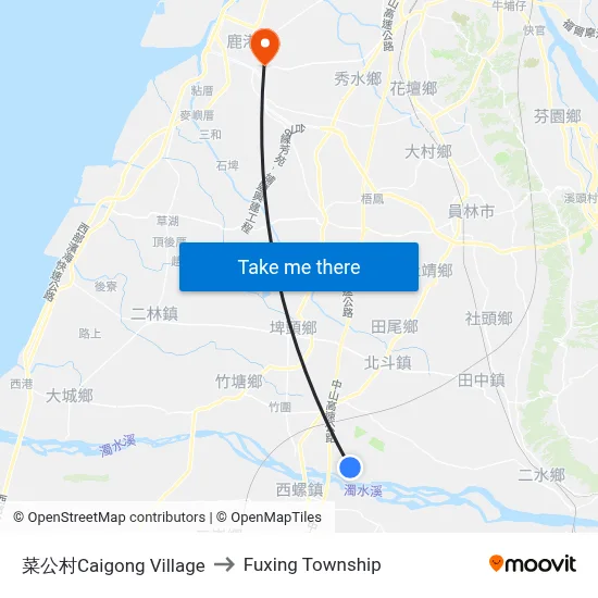 Caigong Village to Fuxing Township map