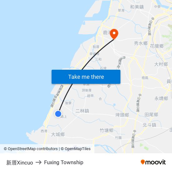 新厝Xincuo to Fuxing Township map