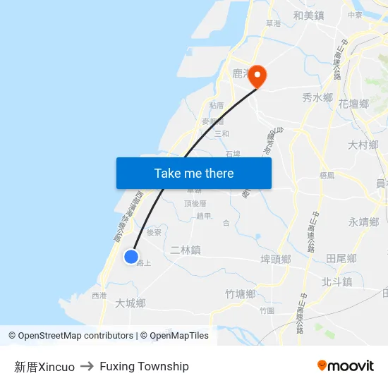 Xincuo to Fuxing Township map