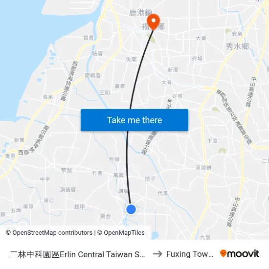 Erlin Central Taiwan Science Park to Fuxing Township map