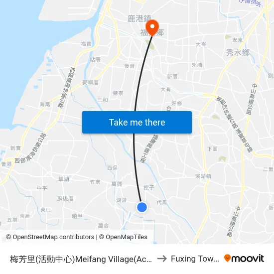Meifang Village (Activity Center) to Fuxing Township map