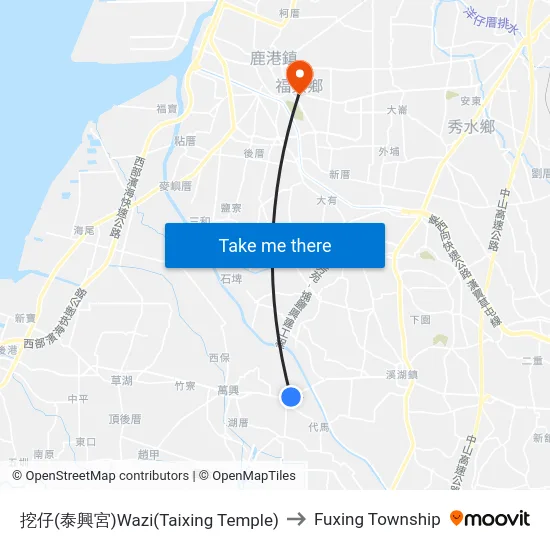 Wazi (Taixing Temple) to Fuxing Township map