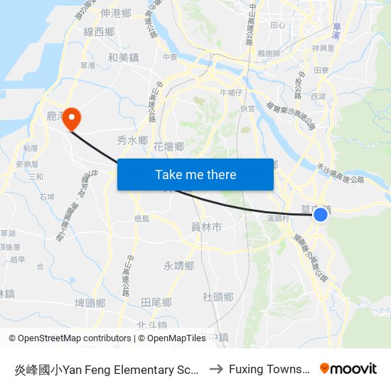 炎峰國小Yan Feng Elementary School to Fuxing Township map