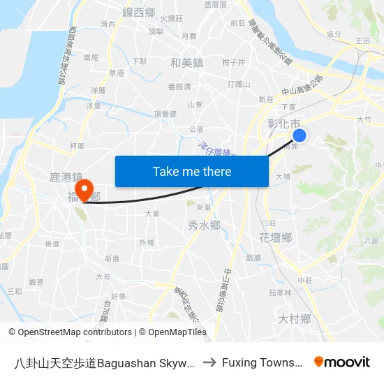 Baguashan Skywalk to Fuxing Township map
