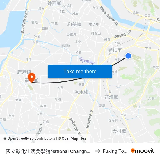 National Changhua Living Art Center to Fuxing Township map