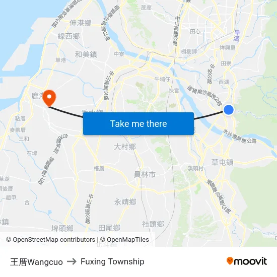 Wangcuo to Fuxing Township map