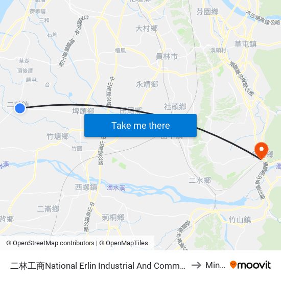二林工商National Erlin Industrial  And Commercial Vocational High School to Mingjian map