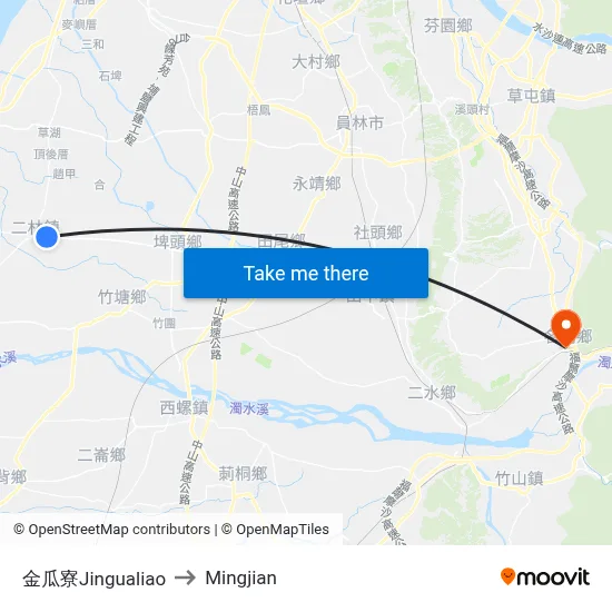 Jingualiao to Mingjian map