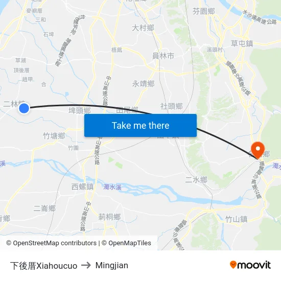 下後厝Xiahoucuo to Mingjian map