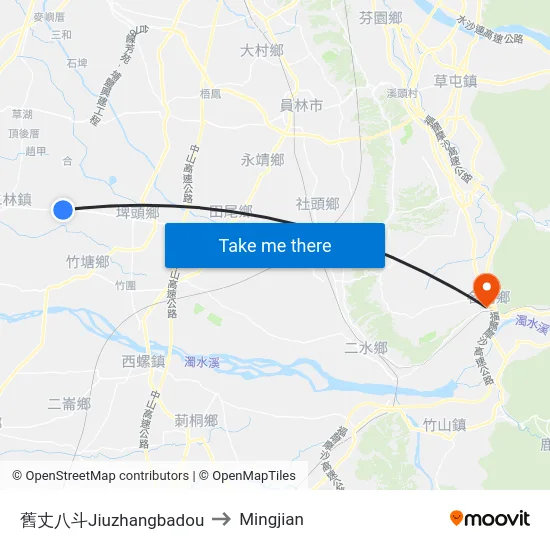 舊丈八斗Jiuzhangbadou to Mingjian map