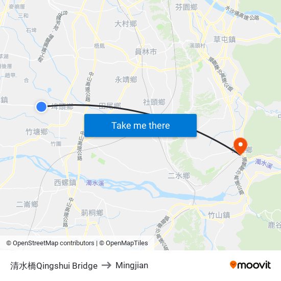 清水橋Qingshui Bridge to Mingjian map