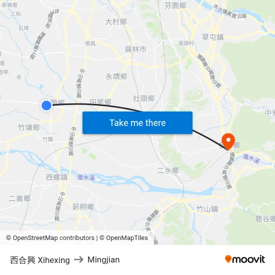 Xihexing to Mingjian map