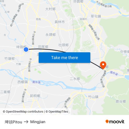 埤頭Pitou to Mingjian map