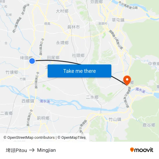 Pitou to Mingjian map
