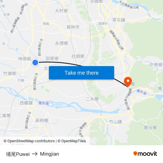 埔尾Puwei to Mingjian map